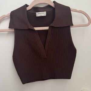 Babaton Brown Ribbed Women's Top